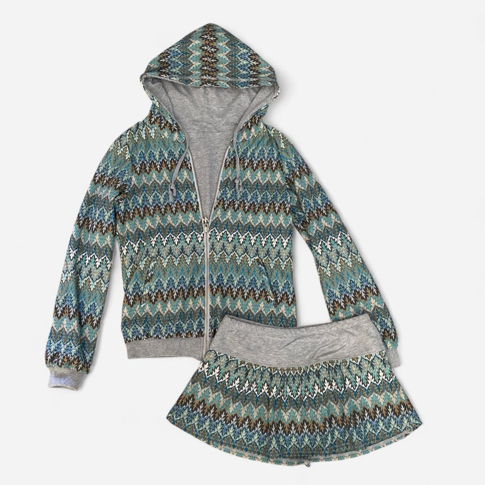 Reversible zip up hoodie and mini skirt set